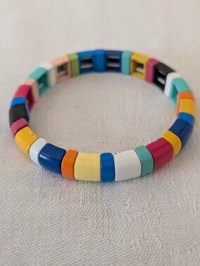 Enamel Tile Bracelet Colorful Ceramic Tila Beads Elastic Cuff Bracelet